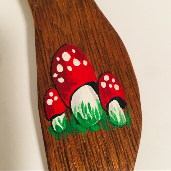 Vintage Wooden Kitchen Utensil w/ Hand Painted Mushrooms - Picture 3 of 4